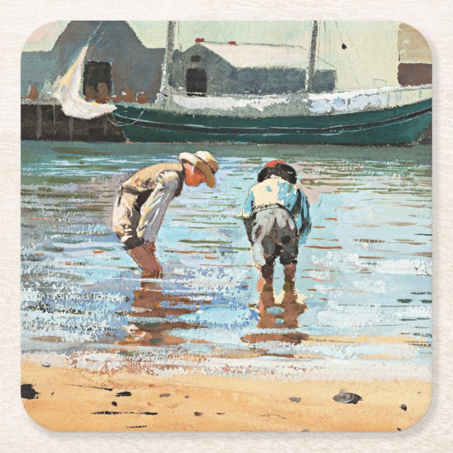 Boys Wading, berühmtes Kunstwerk von Winslow Homer Rechteckiger Pappuntersetzer (Vorderseite)