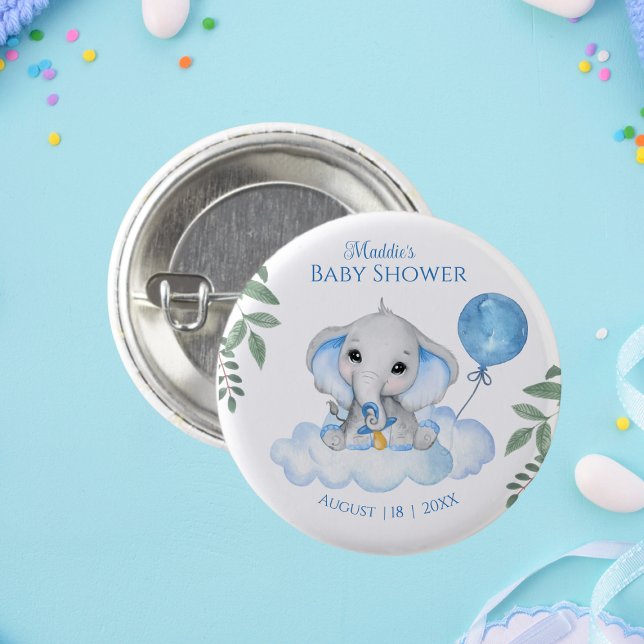 Boys Watercolor Elephant Baby Dusche Button (Von Creator hochgeladen)