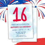 Boys Watercolor Kids Blue 16. Geburtstag Einladung<br><div class="desc">16. Geburtstag Kinder Junge Blau Party 16. Geburtstagsfeier Einladung für einen 16-jährigen Jungen mit lustigen Schriftart schreiben und Spaß Wasserfarbe Nummer.</div>