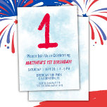 Boys Watercolor Kids Blue 1. Geburtstag Einladung<br><div class="desc">1. Geburtstag Kinder Junge blau Party 1. Geburtstag Party Einladung für einen 1-jährigen Jungen mit lustigen Schriftart schreiben und Spaß Wasserfarbe Nummer.</div>