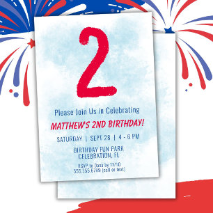 Boys Watercolor Kids Blue 2. Geburtstag Einladung