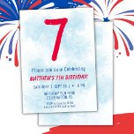 Boys Watercolor Kids Blue 7. Geburtstag Einladung<br><div class="desc">Kinder Junge blauer Party 7. Geburtstagsfeier für einen 7-jährigen Jungen mit lustigen Schriftart und lustigen Wasserfarben.</div>