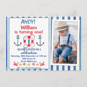 Boys Watercolor Nautical Birthday Party Einladung