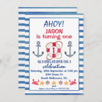 Boys Watercolor Nautique Anniversaire Invitation