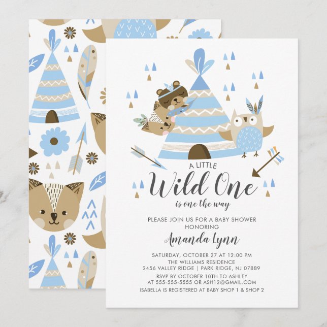 Boys Wild One Baby Shower Einladung (Vorne/Hinten)