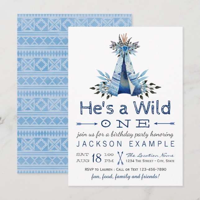 Boys Wild One First Birthday Party Invitations (Devant / Derrière)