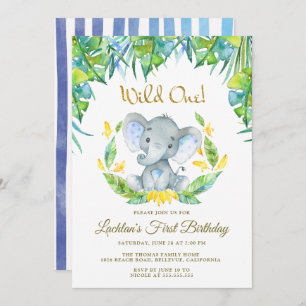 Boys Wild One Safari Baby Elephant 1. Geburtstag Einladung