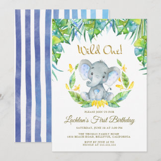 Boys Wild One Safari Baby Elephant 1. Geburtstag Einladung