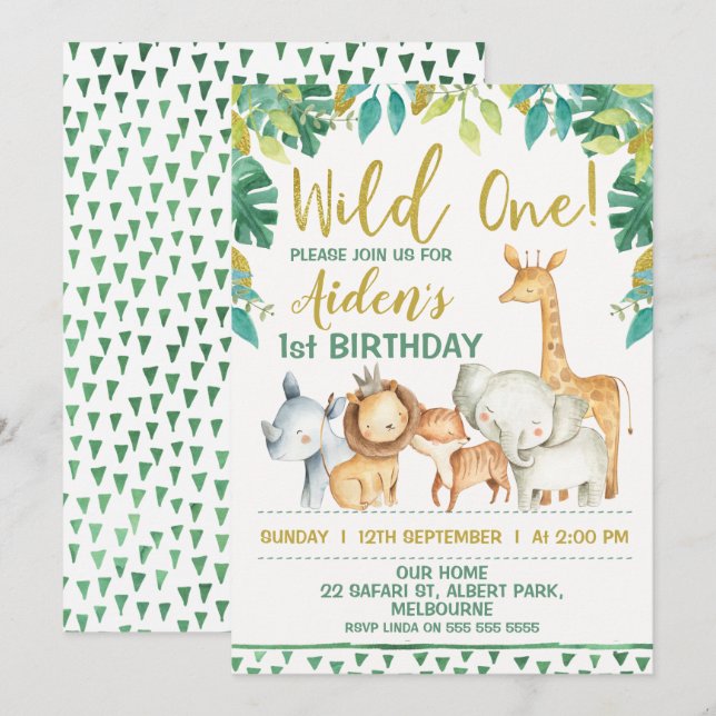 Boys Wild One Safari Invitation d'anniversaire (Devant / Derrière)
