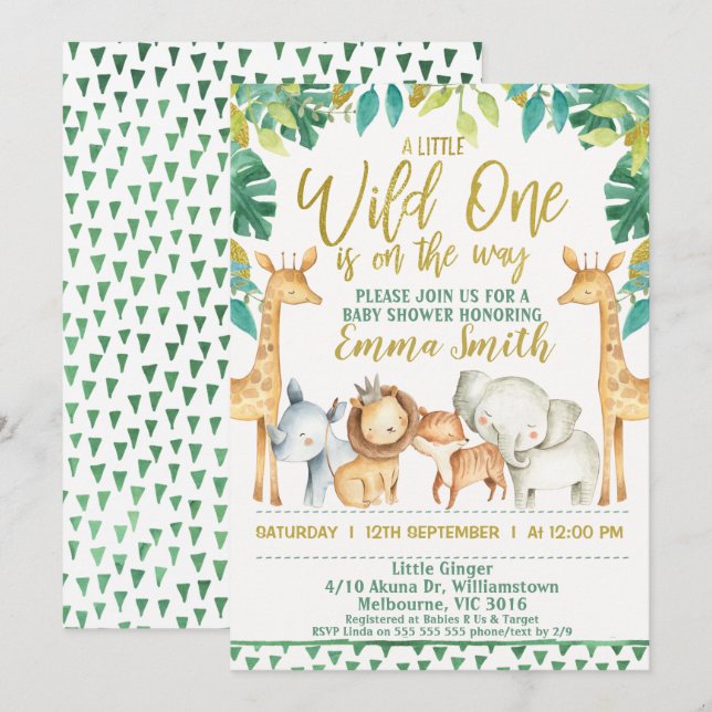 Boys Wild One Safari Jungle Baby Dusche Einladung (Vorne/Hinten)