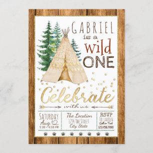 Boys Wild One Tribal TeePee Erster Geburtstag Einladung