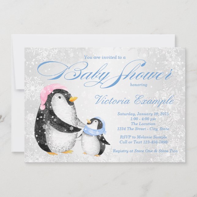 Boys Winter Pengiun Baby shower Invitation (Devant)