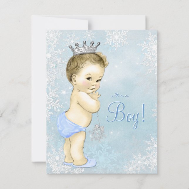 Boys Winter Wonderland Blue Snowflake Baby Dusche Einladung (Vorderseite)