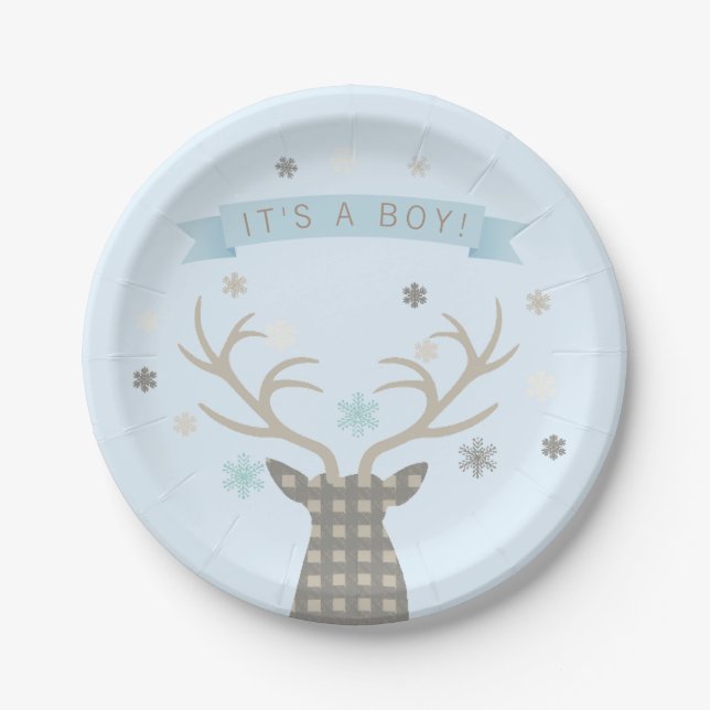 Boys Winter Wonderland Woodland Deer Baby Dusche Pappteller (Vorderseite)