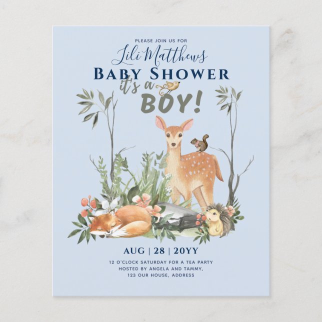 Boys Woodland Animals Forest Baby Shower lädt ein Flyer (Vorne)