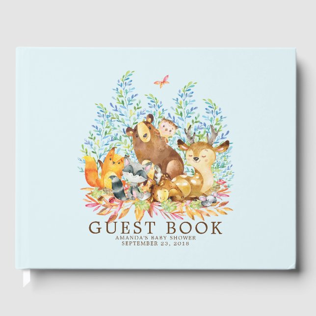 Boys Woodland Baby Showbook Gästebuch (Vorderseite)