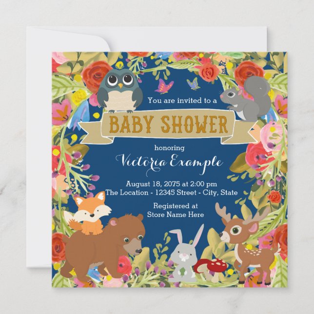 Boys Woodland Babydusche Einladung (Vorderseite)