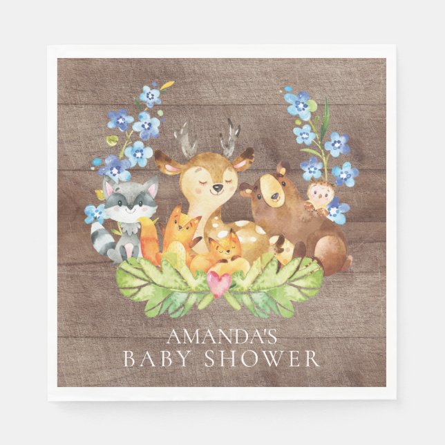 Boys Woodland Babydusche Papier Napkins Serviette (Vorderseite)