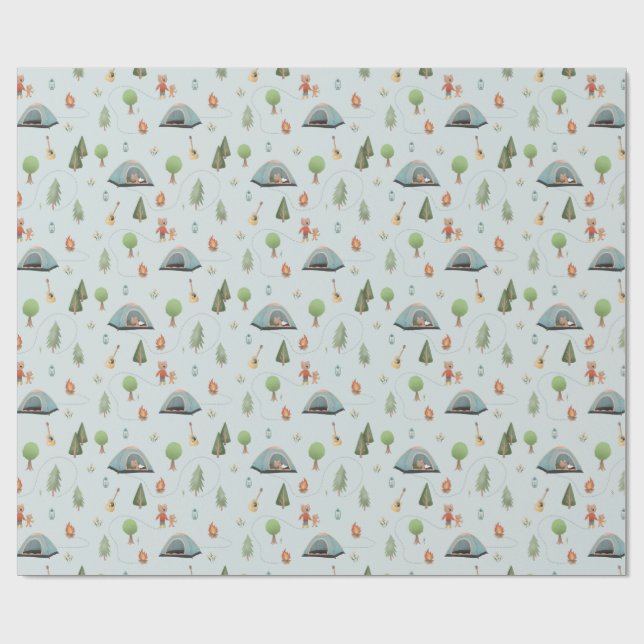 Boys Woodland Bears Forest Camping Birthday Geschenkpapier (Flach)