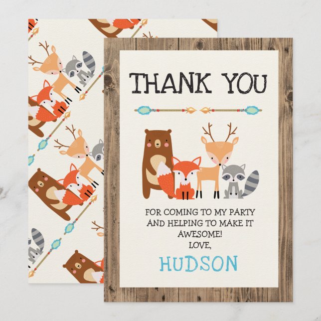 Boy's Woodland Tiere Geburtstag Danke Karte (Vorne/Hinten)