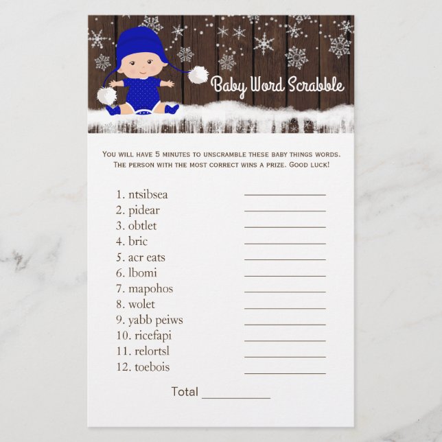 Boys Word Scramble Kinderzimmer Rhyme Baby Showspi Flyer (Vorne)