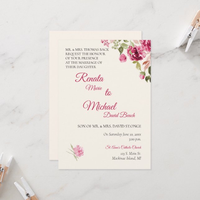 Boysenberry Rose Hochzeit Einladung (Vorderseite/Rückseite Beispiel)