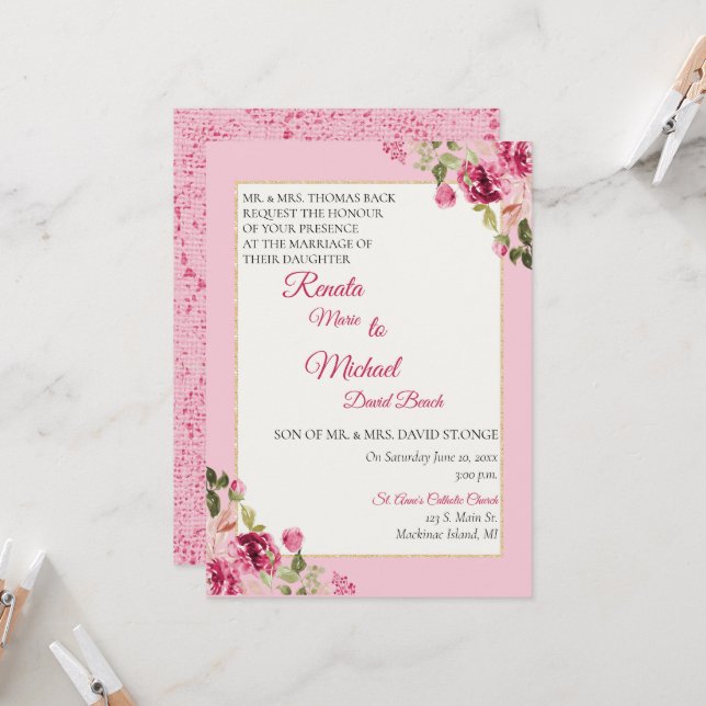 Boysenberry Rose Hochzeit Einladung (Vorderseite/Rückseite Beispiel)
