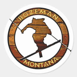 Bozeman Montana skier cercle bois autocollant