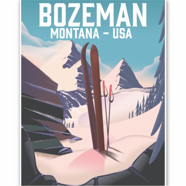 Bozeman Montana Skiposter Aufkleber (Vorderseite)