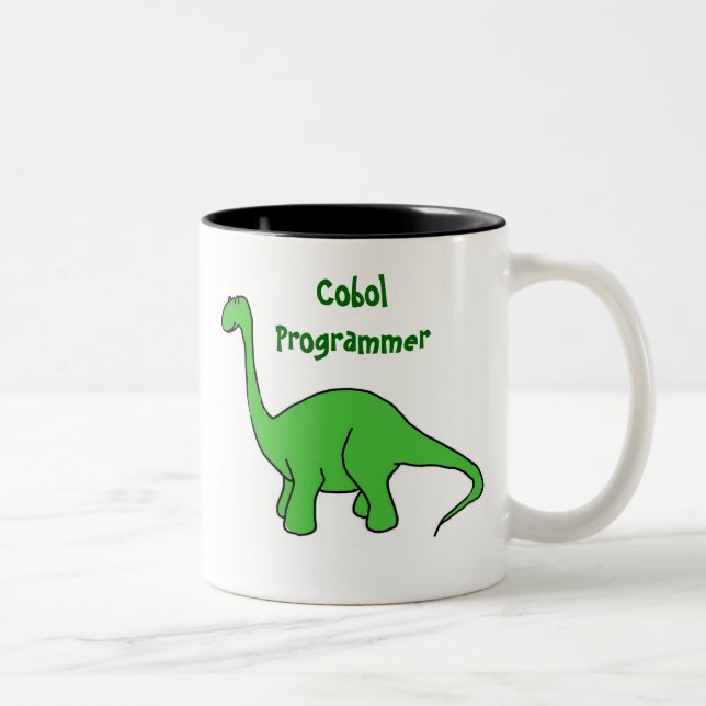 BP, COBOL-Programmierer-Dinosaurier-Tasse Zweifarbige Tasse (Rechts)