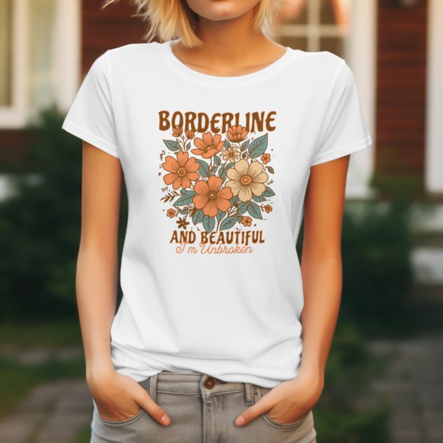 BPD Borderline Persönlichkeitsstörung Orange Flora T-Shirt (white borderline personality disorder beautiful neurodivergent mental health tee shirt)
