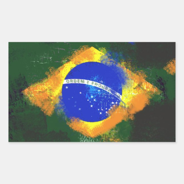 BR Brasilianische Flagge Rechteckiger Aufkleber (Vorderseite)