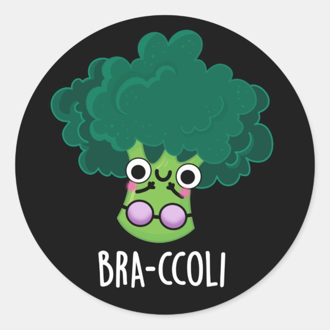 Bra-ccoli Funny Veggie Broccoli Bra Pun Dark BG Runder Aufkleber (Vorderseite)