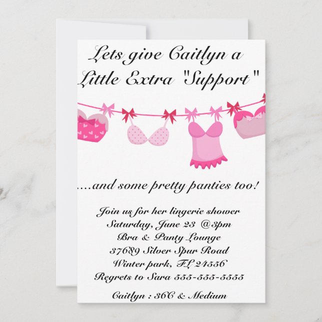 Bra & Panty Lingerie Douche Invitation (Devant)
