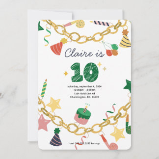 Bracelet charme 10e anniversaire Invitation de fêt