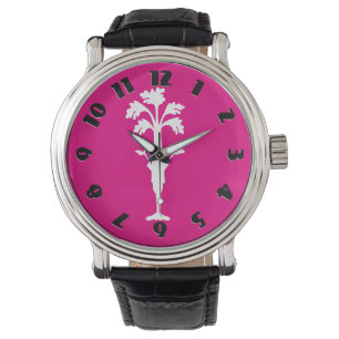 Bracelet en cuir fuchsia de montre de logo "de