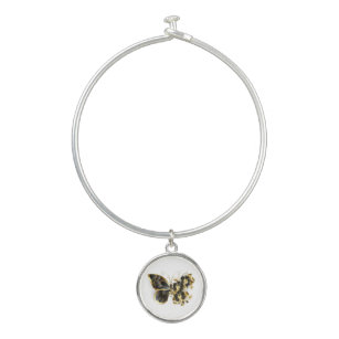Bracelet Rigide Gold flower Butterfly with Black Orchid