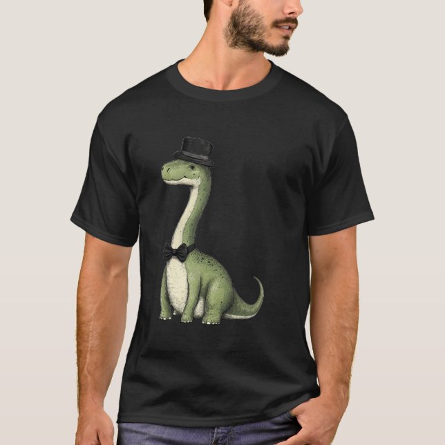 Brachiosaurus-Dinosaur mit Hut und Fliege T-Shirt (Vorderseite)
