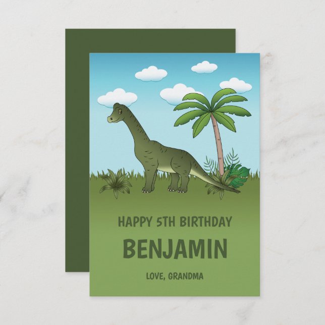Brachiosaurus Dinosaur Tropical Happy Birthday (Vorne/Hinten)