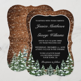 Bracket Black Snowy Wood & Forest Country Wedding Einladung
