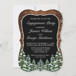 Bracket Black Snowy Wood & Forest Engagement Party Einladung
