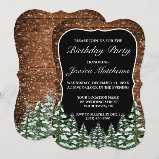 Bracket Black Snowy Wood & Forest Pine Geburtstag Einladung