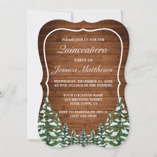 Bracket Snowy Forest & Wood Rural Pine Quinceañera Einladung