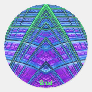 BRAD ~ Cool! Green Lila Blue Geometric ~ Runder Aufkleber