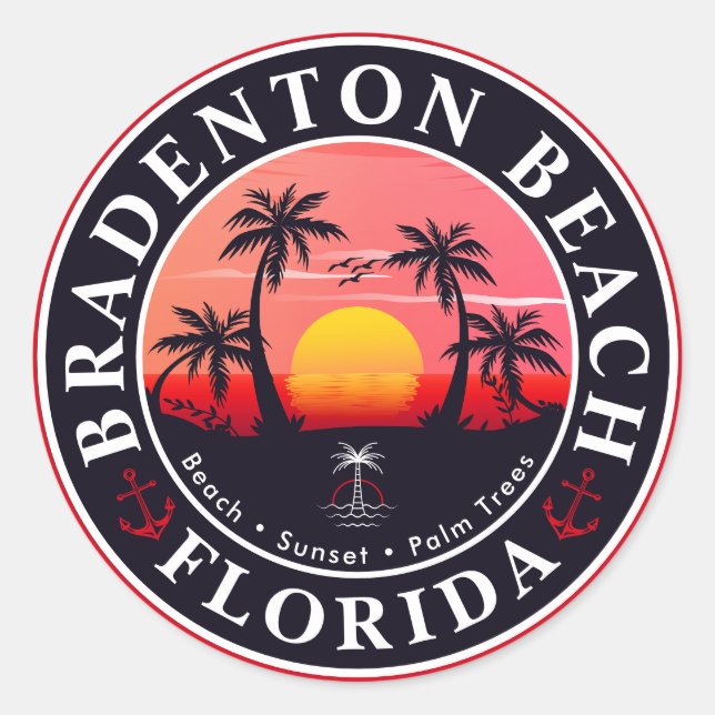 Bradenton Florida Retro Sonnenuntergang Palmen 196 Runder Aufkleber (Vorderseite)