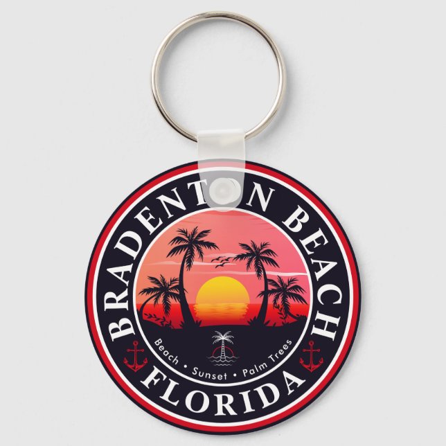 Bradenton Florida Retro Sonnenuntergang Palmen 196 Schlüsselanhänger (Vorderseite)