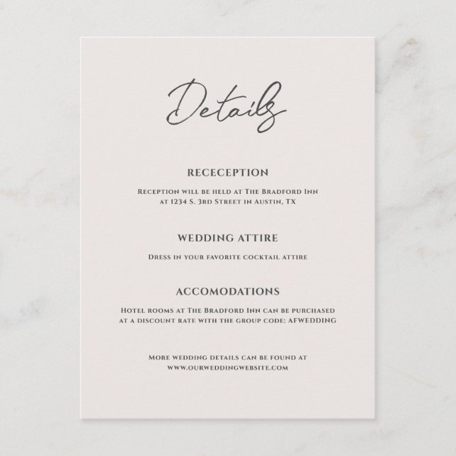 Bradford Modern Wedding Begleitkarte (Vorderseite)