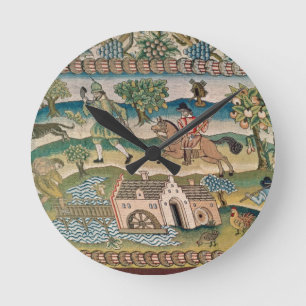 Bradford-Tabellen-Teppich, Detail von Szenen Runde Wanduhr