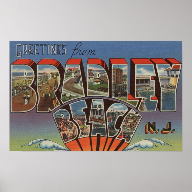 Bradley Beach, New Jersey - Große Buchstabenszenen Poster (Vorne)