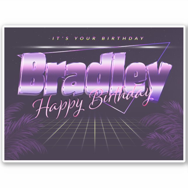 Bradley Nom Prénom lila rétro Autocollant Annivers (Devant)